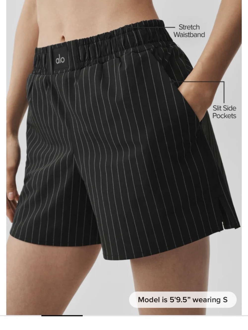 ALO Yoga Black Pinstripe Bermuda Shorts